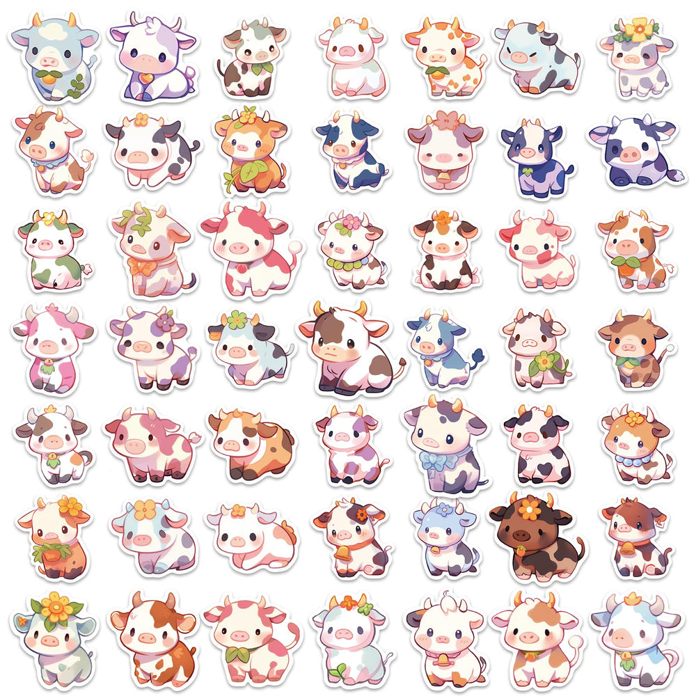 Aowplc 50-piece cow sticker set offers varied cute designs for any item