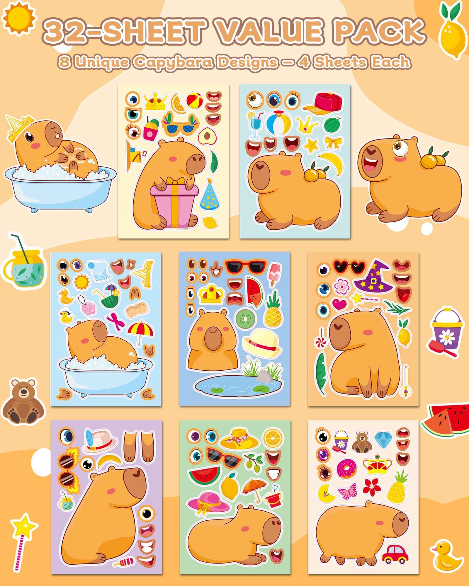 Aowplc Capybara Make-a-Face accessories for invitations and banners.