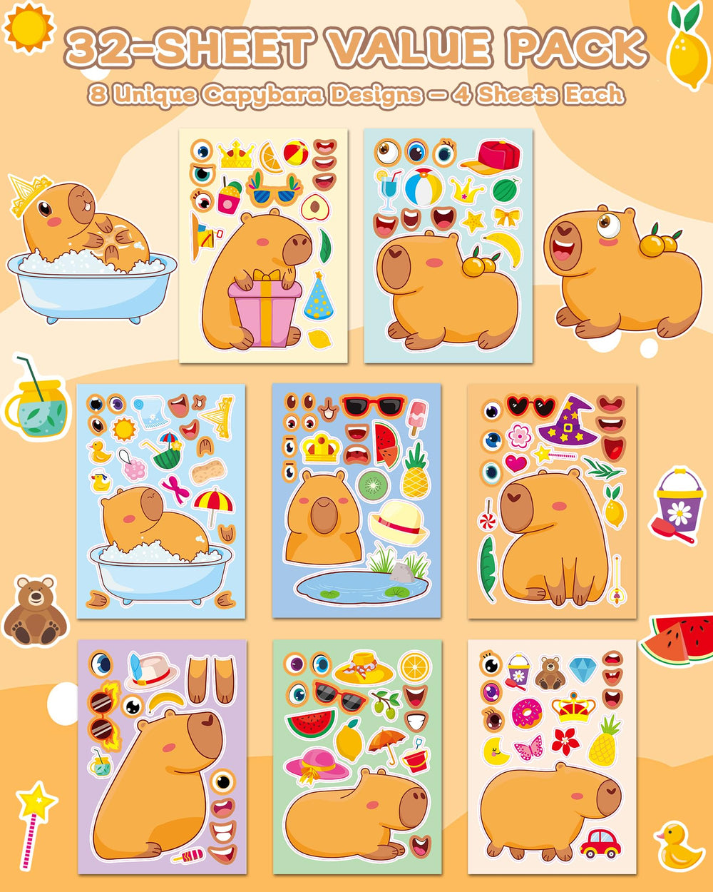 Aowplc Capybara Make-a-Face accessories for invitations and banners.