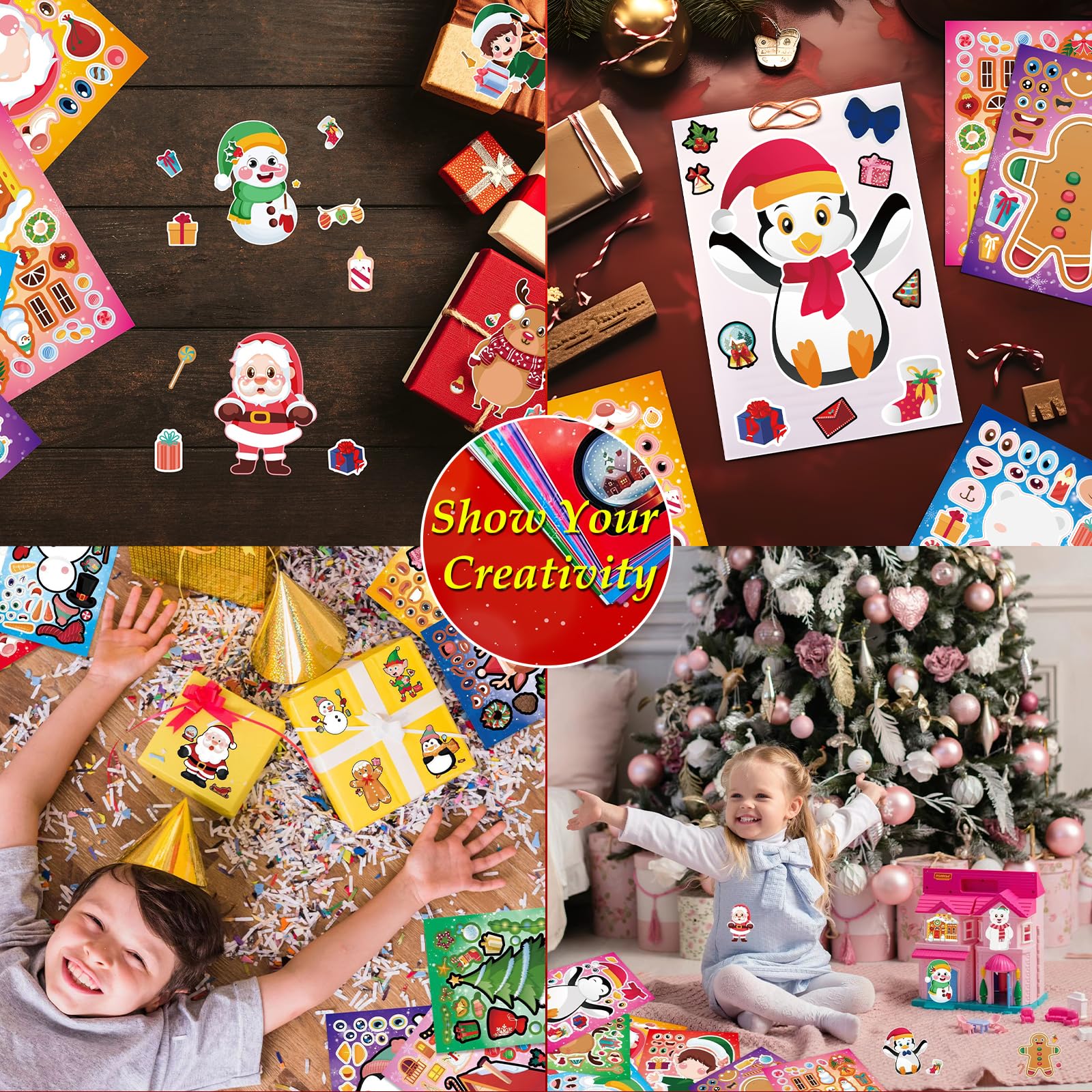 Aowplc Christmas stickers of reindeer for party decorations and DIY décor.
