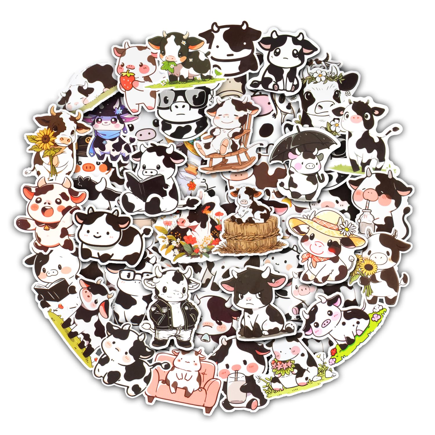 Aowplc cow stickers 50-unique-designs for bottles and laptops.