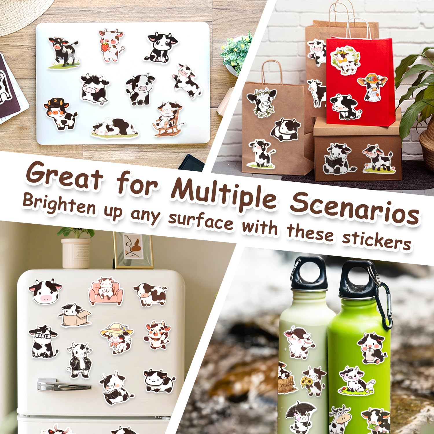 Aowplc cow stickers bottle-and-laptop-use ideal for personalizing items.