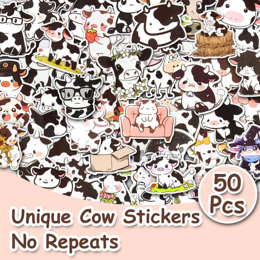 Aowplc cow stickers glossy-laminate-finish enhances vivid color on gear.