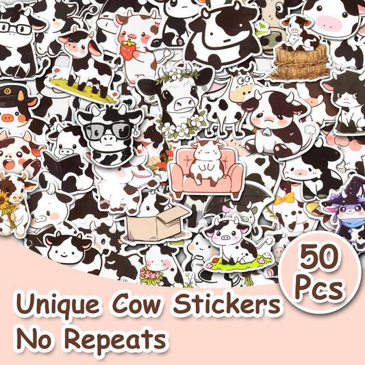 Aowplc cow stickers glossy-laminate-finish enhances vivid color on gear.