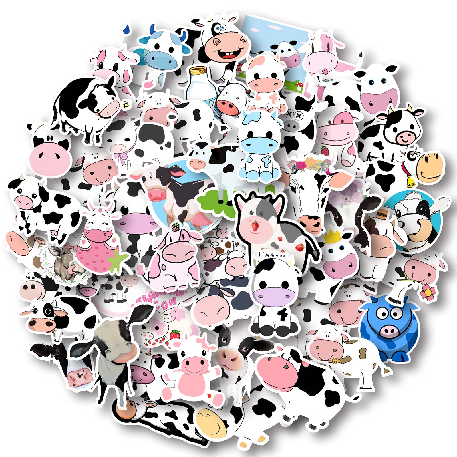 Aowplc cow stickers pack: 50 cute vinyl designs for kids' crafts and backpacks.