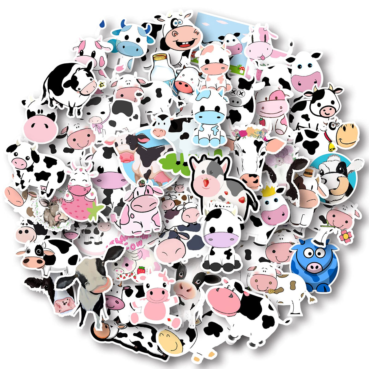 Aowplc cow stickers pack: 50 cute vinyl designs for kids' crafts and backpacks.