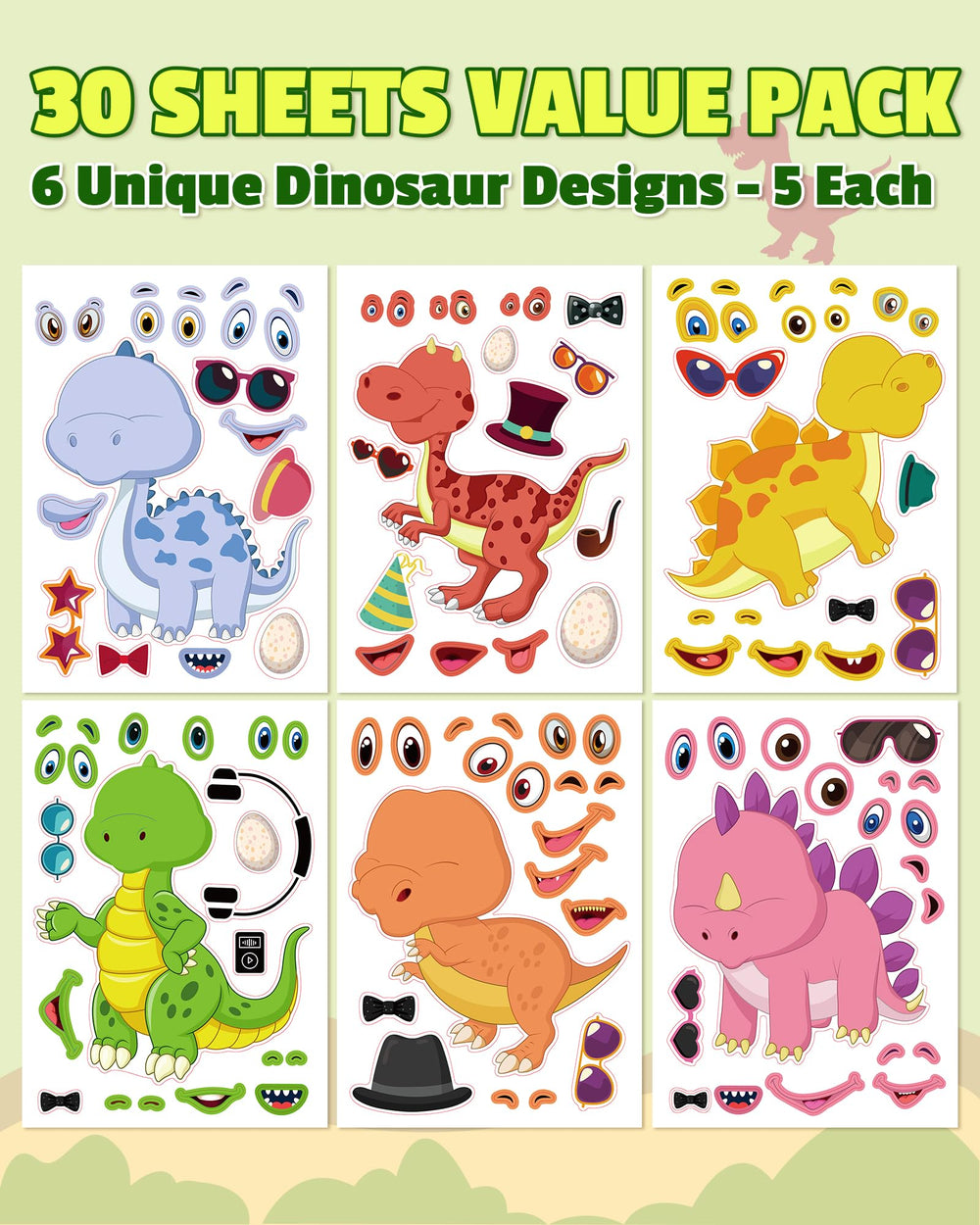 Aowplc dinosaur sticker sheet large size 8.3 by 6 inches for small hands.