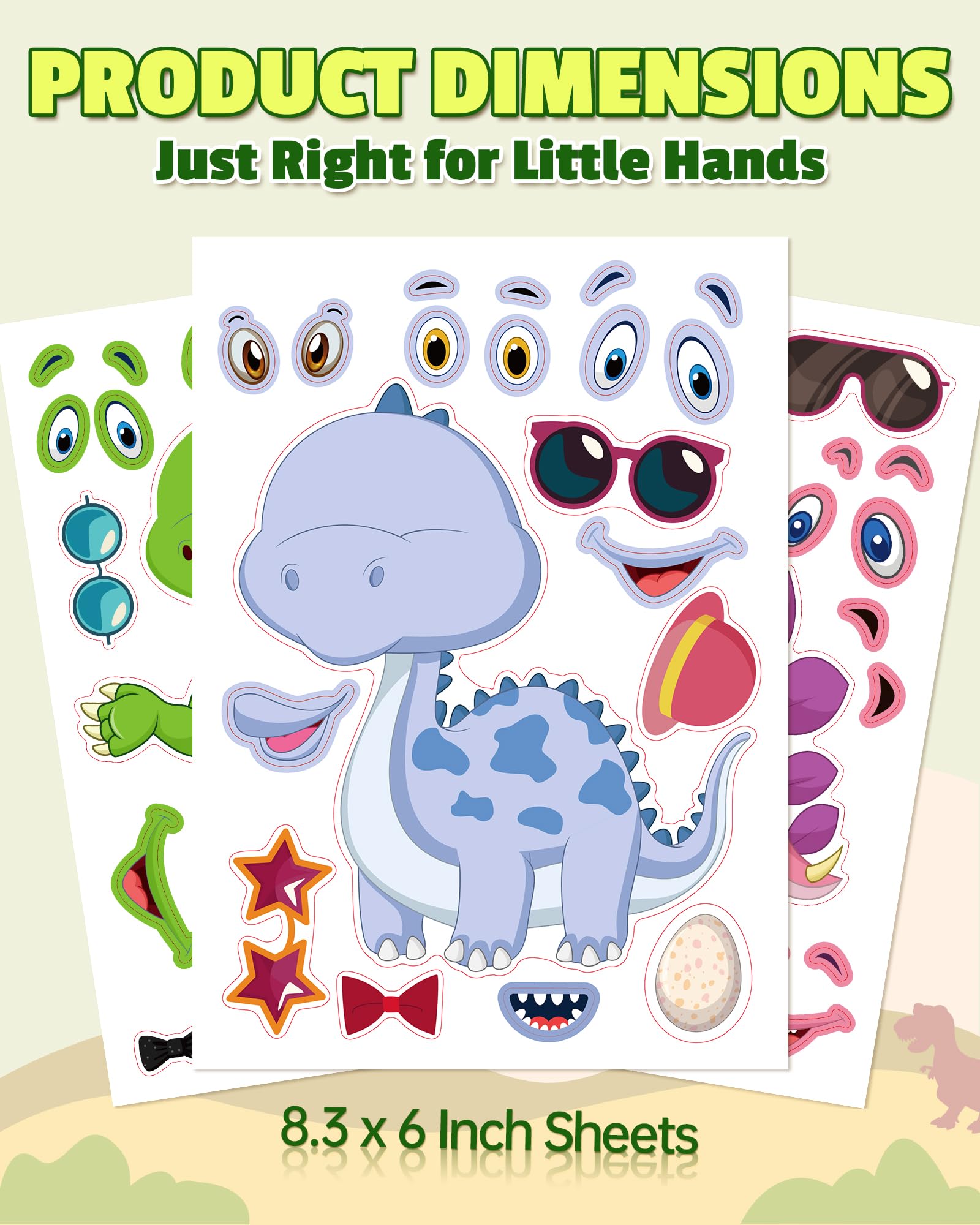 Aowplc dinosaur stickers mouths and hats for expressive character design.