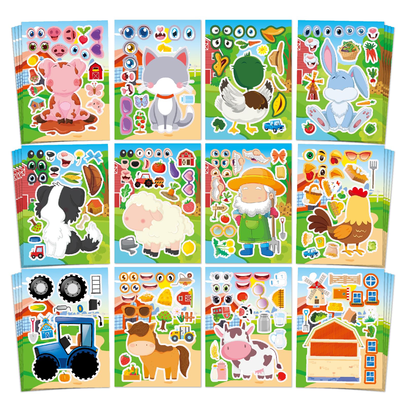 Aowplc farm animal stickers with 12 designs on sheets for easy party favors