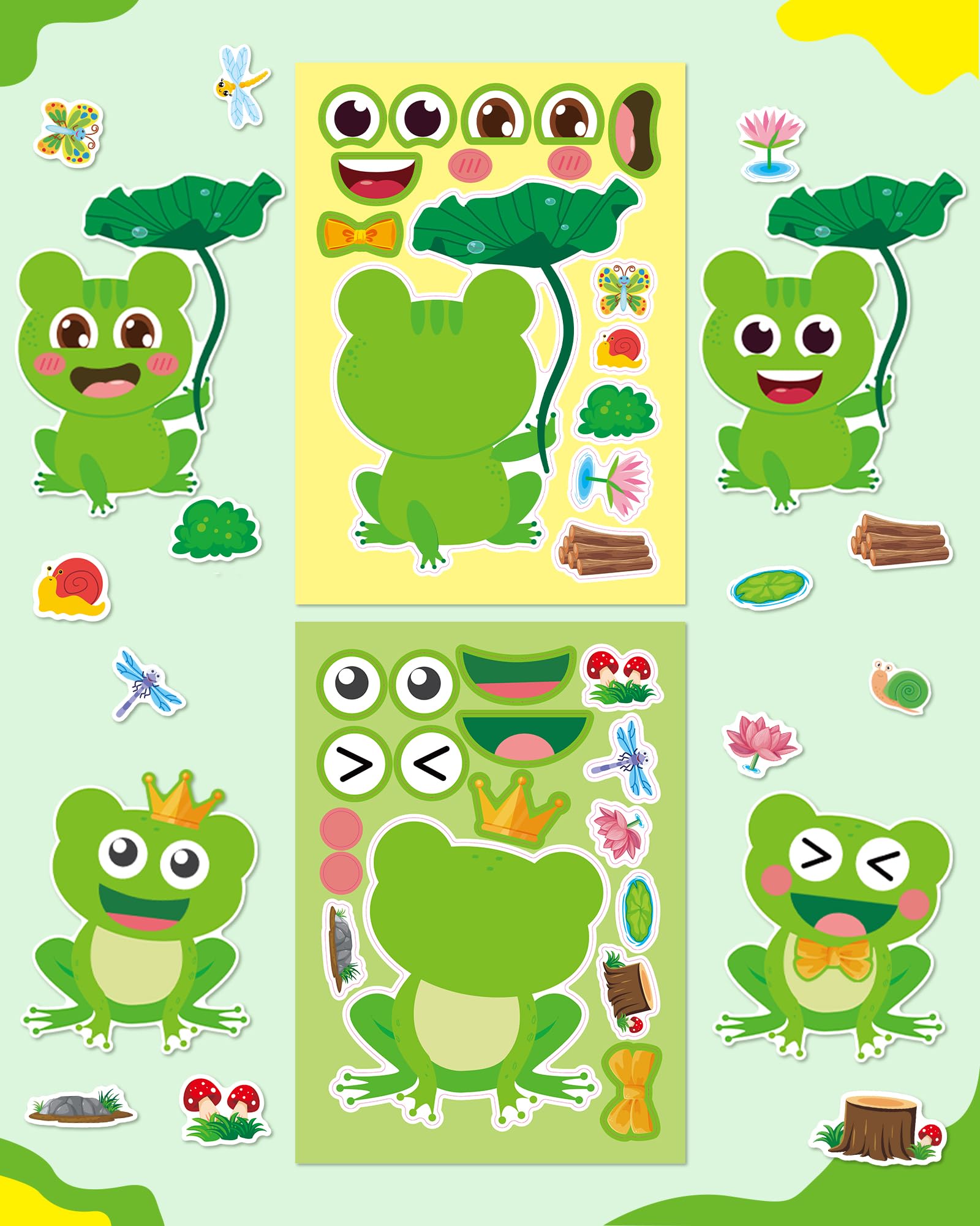 Aowplc frog make-a-face stickers—decorate gift bags and backpacks with frogs.