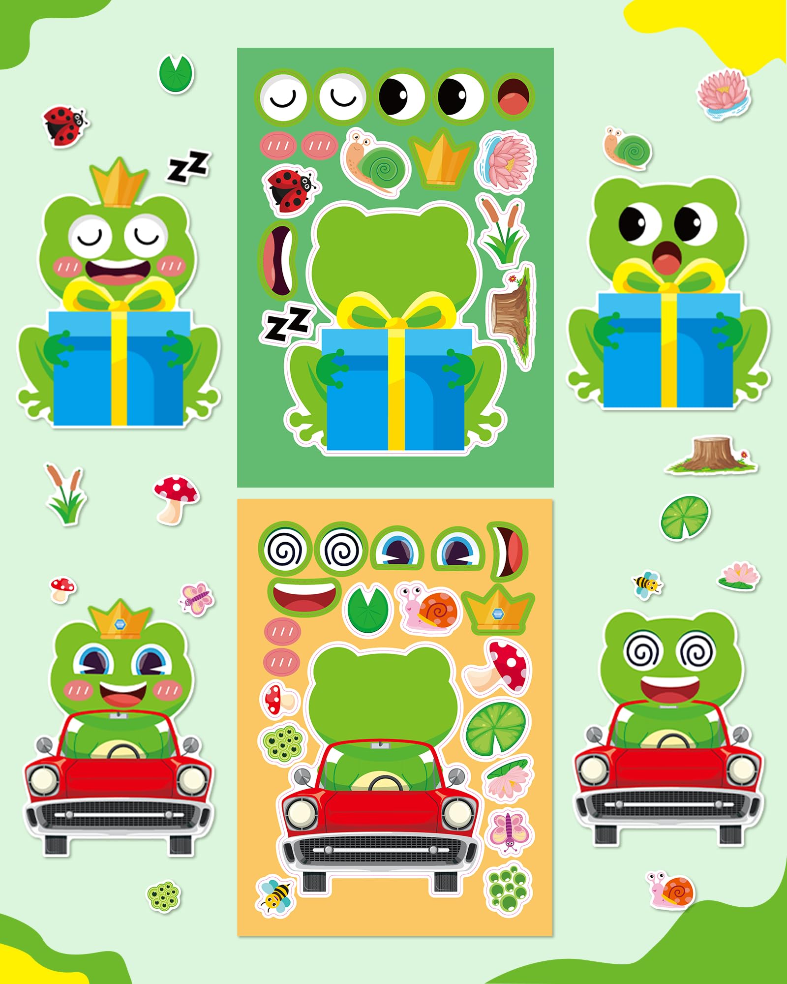 Aowplc frog make-a-face stickers—peel-and-stick activity for independent creativity.