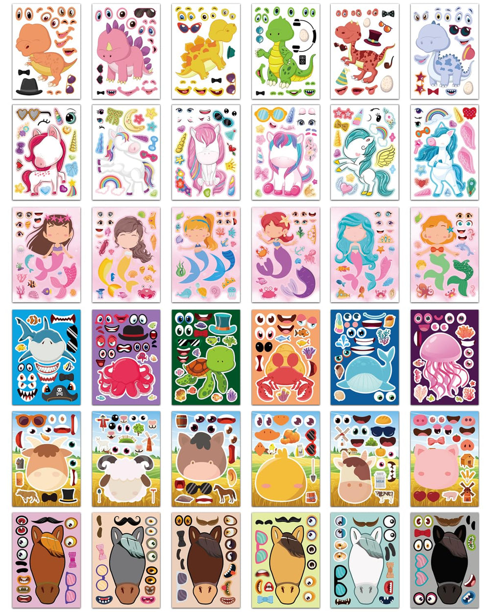 Aowplc Make-A-Face unicorns sheet inspiring imaginative party activities.