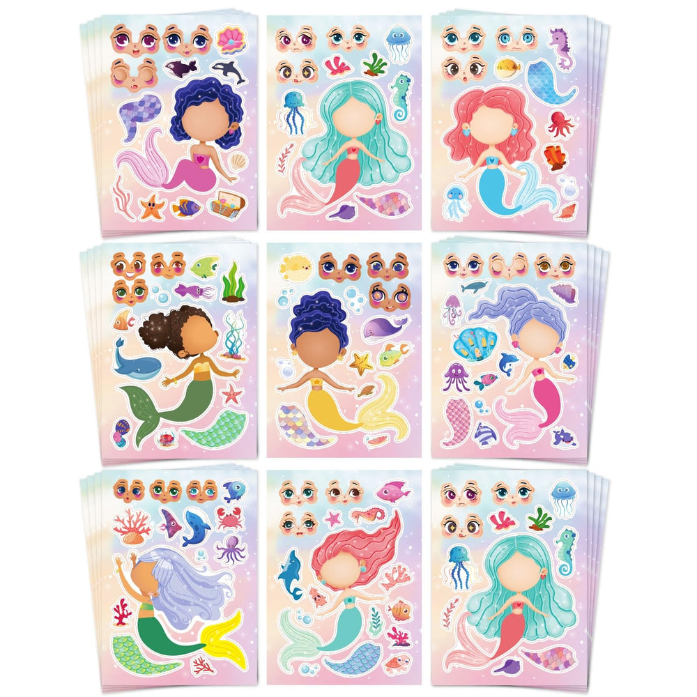 Aowplc Mermaid Make-A-Face sheet 1 features playful designs for creative kids' crafts and party favors.