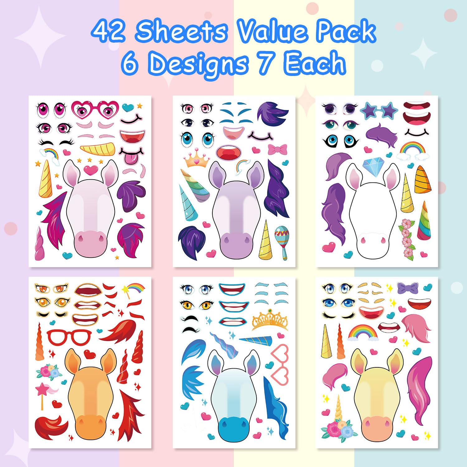Aowplc seven-sheets-per-design variety fuels dreamy unicorn scenes
