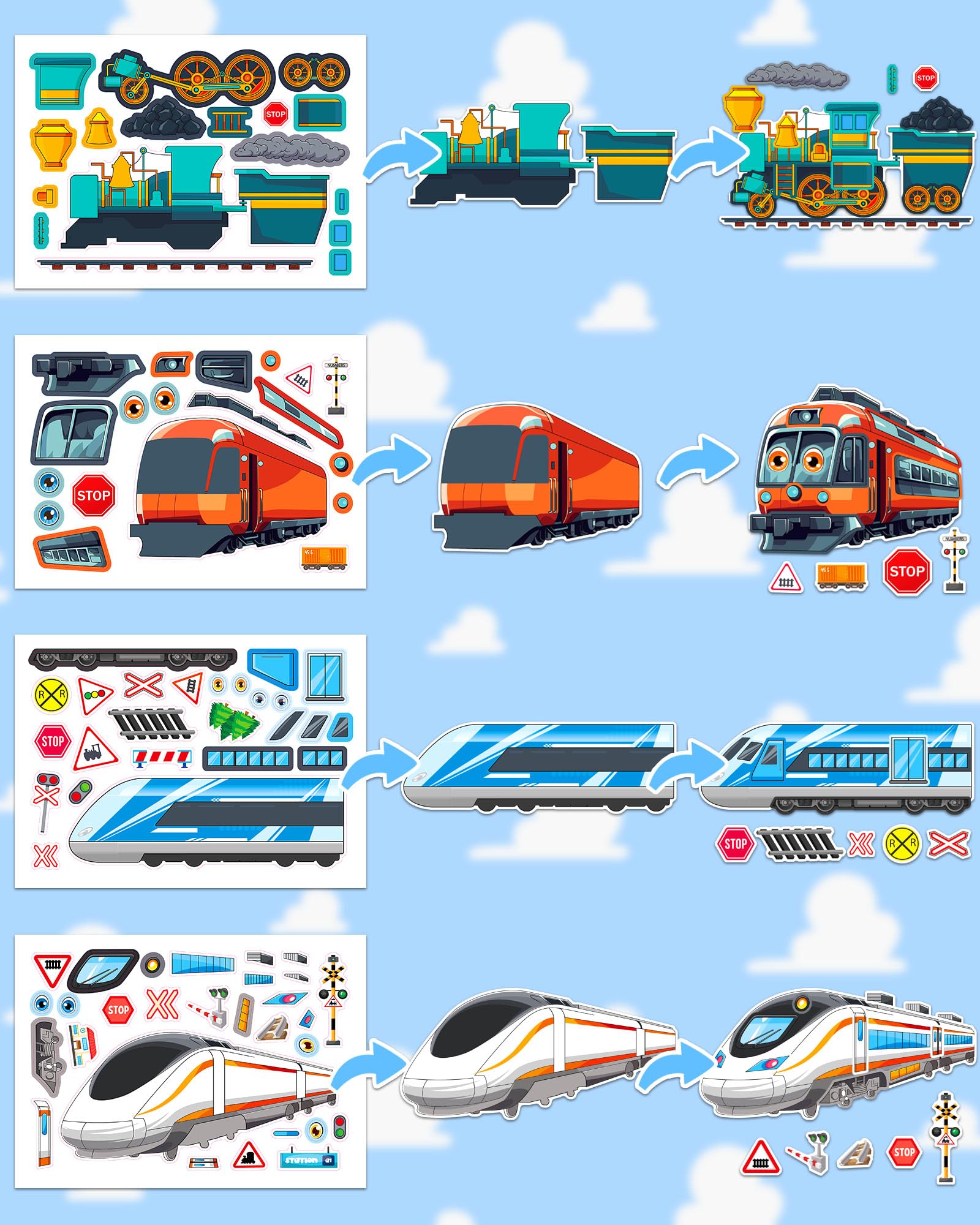 Aowplc Train Stickers portable travel kit, great for road trips and rainy days.
