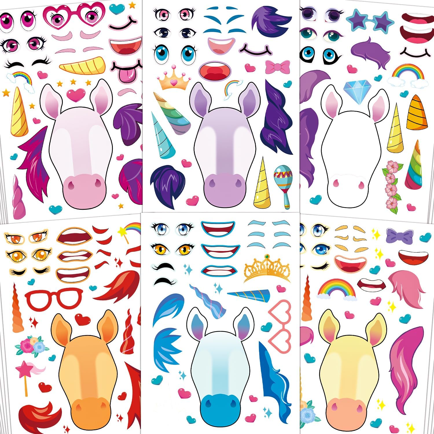 Aowplc unicorn sticker collection with seven sheets per design for creative play