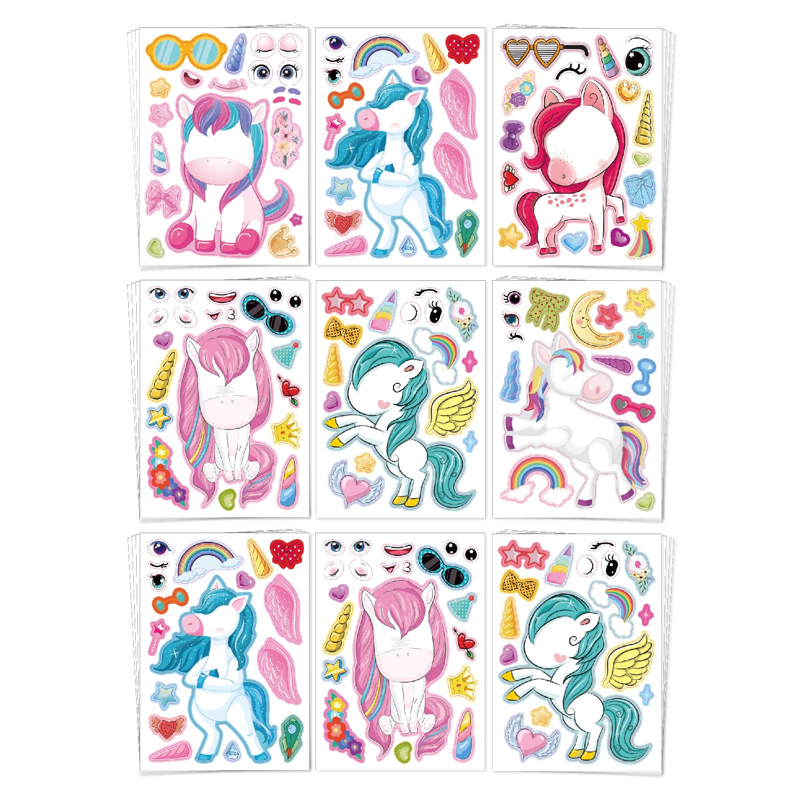 Aowplc unicorn sticker sheet showing 8.3x6 inch size for party decorating