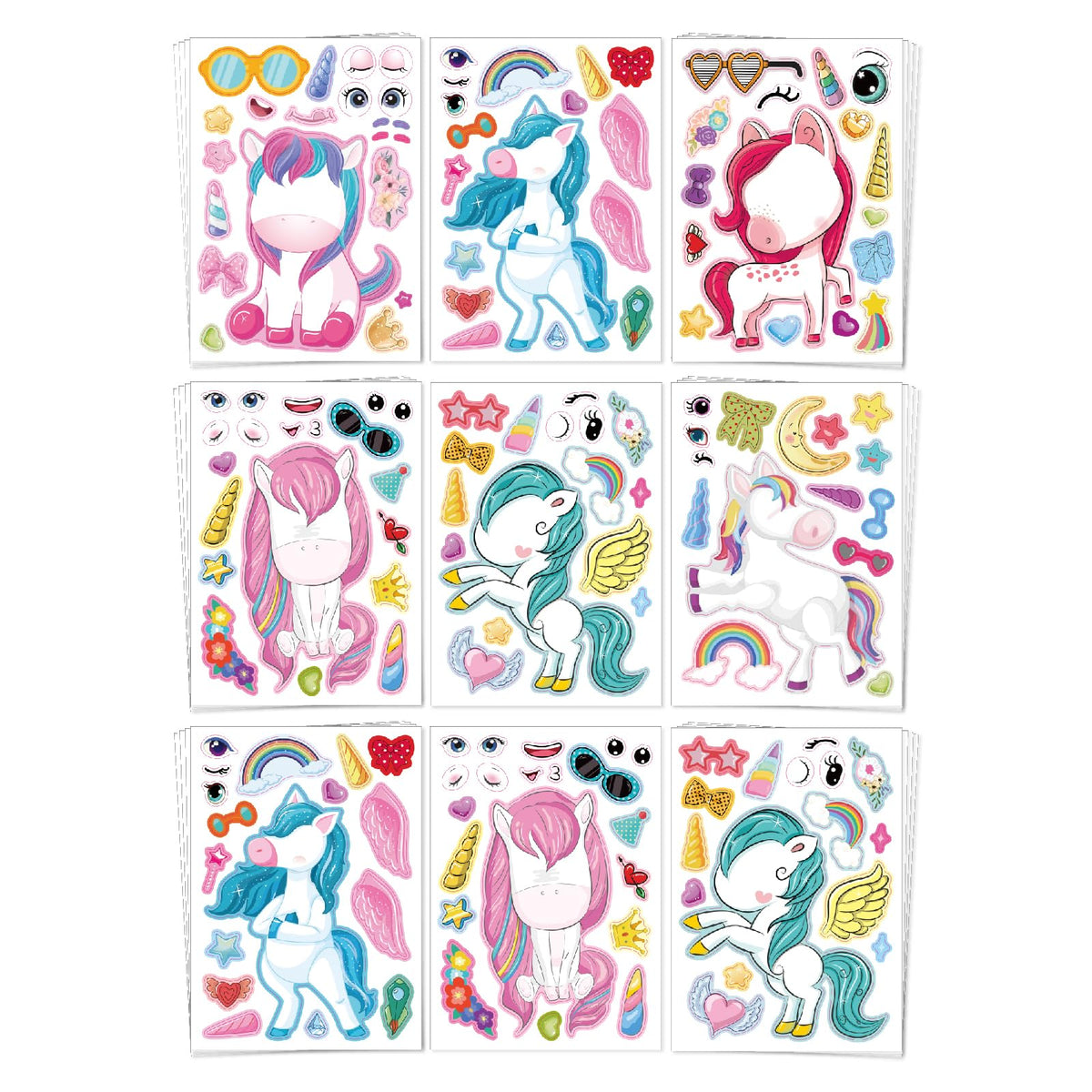 Aowplc unicorn sticker sheet showing 8.3x6 inch size for party decorating