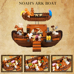 AOXEKBOLO Noah's Ark 488-piece set assembly visuals illustrating easy building.