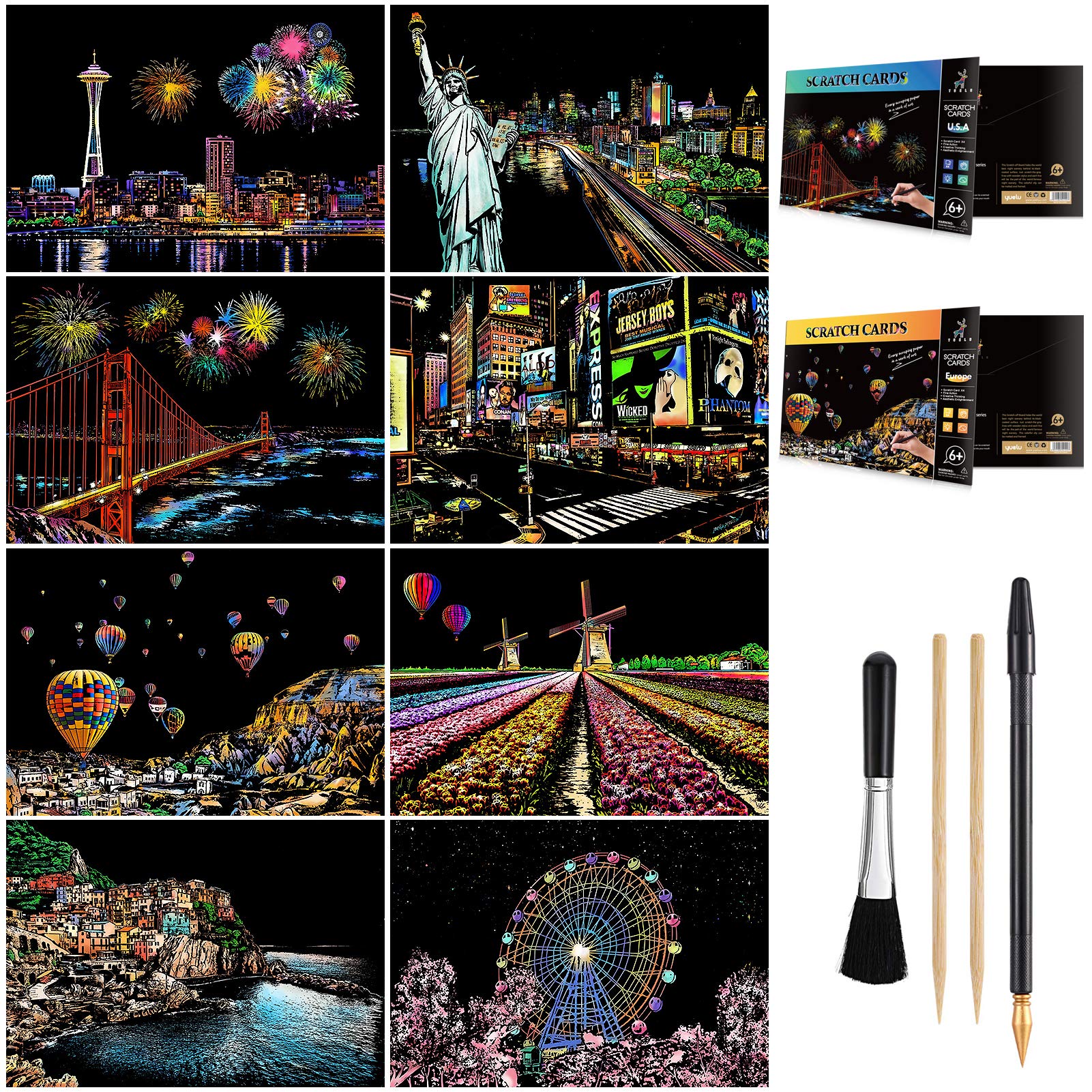 AP ARTSPER scratch art Times Square image promotes calm creativity and detailed landscape drawing.