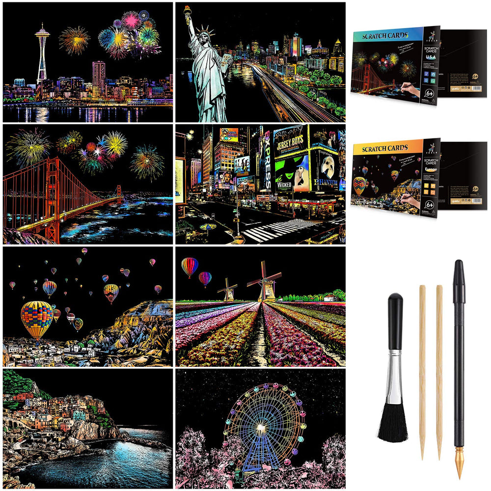 AP ARTSPER scratch art Times Square image promotes calm creativity and detailed landscape drawing.