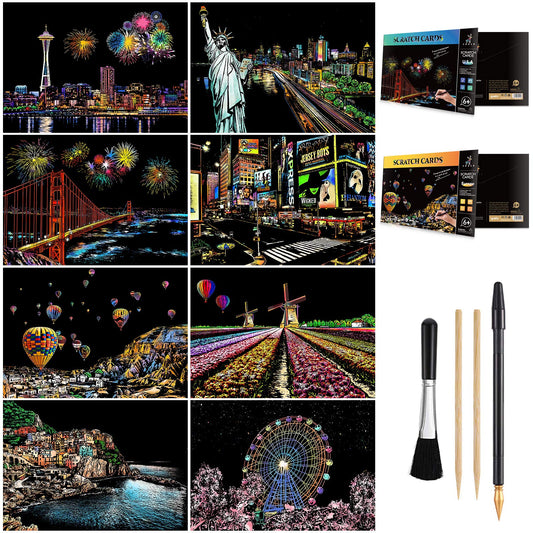 AP ARTSPER scratch art Times Square image promotes calm creativity and detailed landscape drawing.