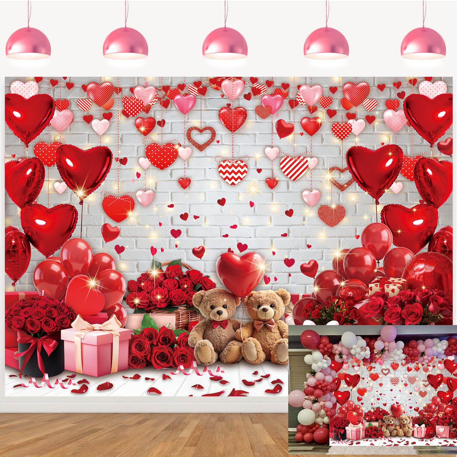 APDECCLK Valentine backdrop with white brick wall for romantic couple photography.
