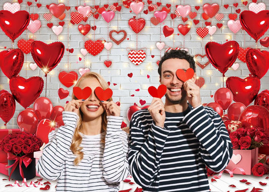 APDECCLK backdrop featuring red hearts pattern for festive event decor.