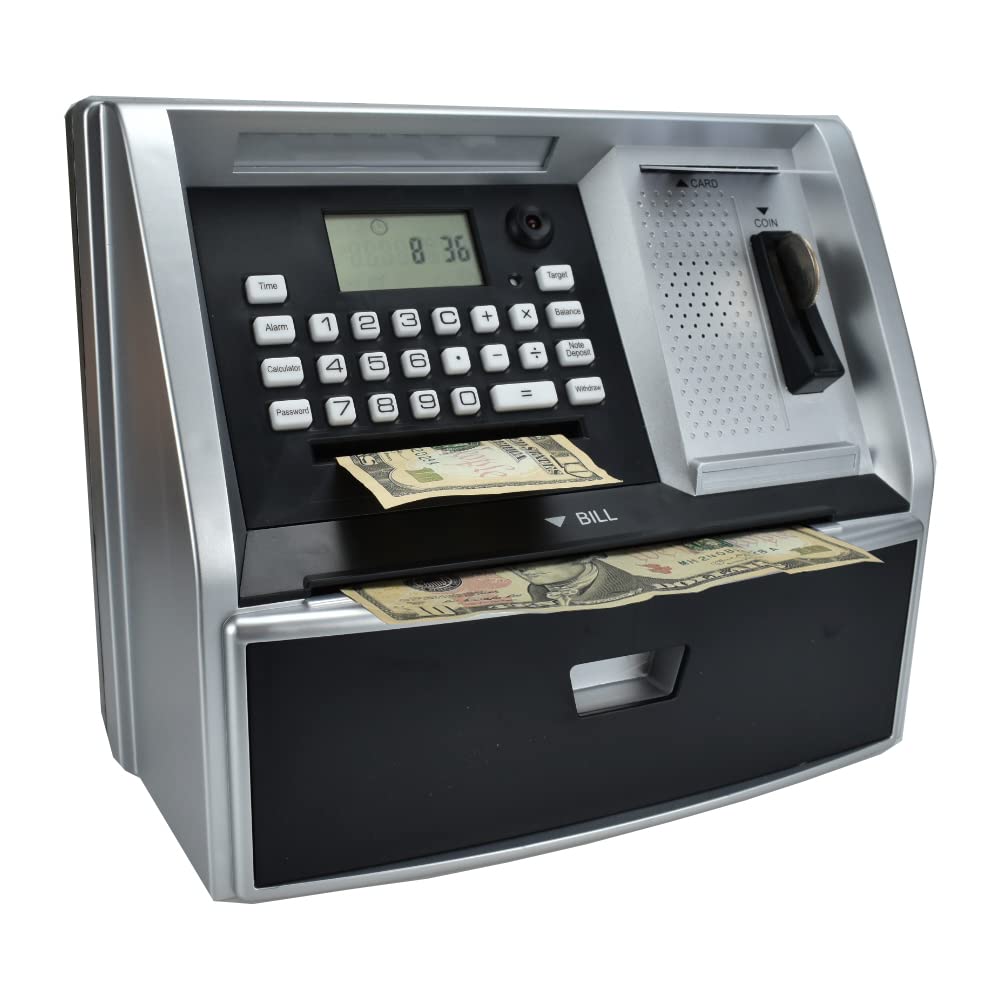 ApgBnk ATM Savings Bank front view in black and silver.