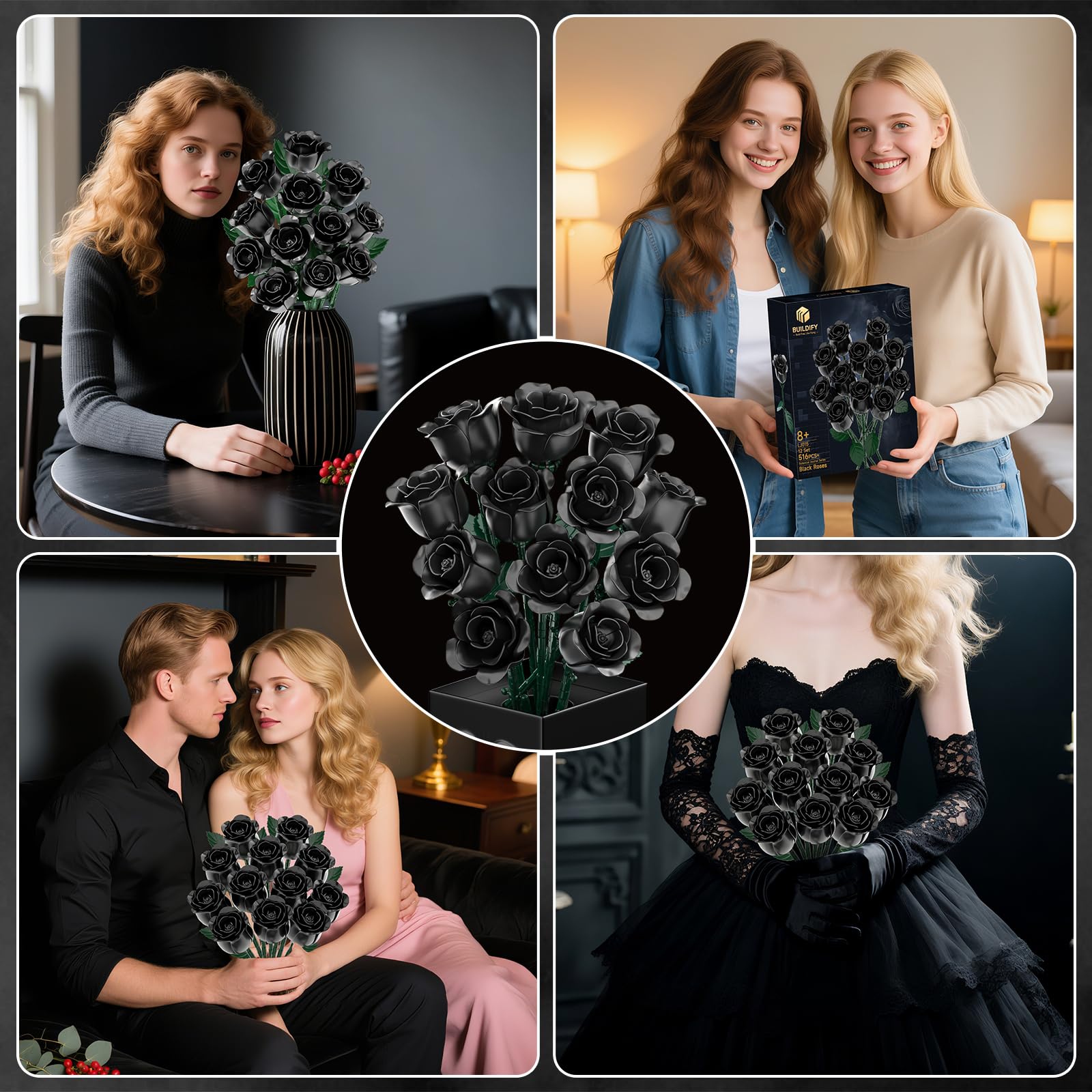aphaio Black Rose Bouquet blocks instruction manual guiding builders of all levels.