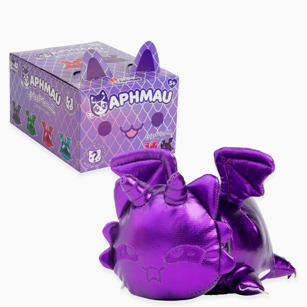 Aphmau Dragon MeeMeow Silver Dragon plush, sparkling character for shelves.