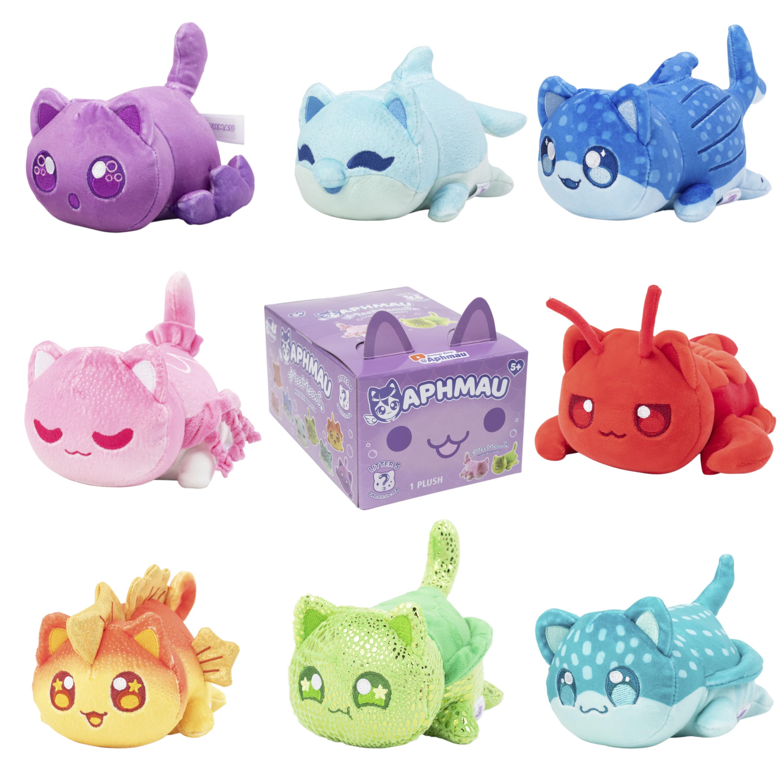 Aphmau MeeMeow Undersea Dolphin Cat plush for cozy hugs and display.