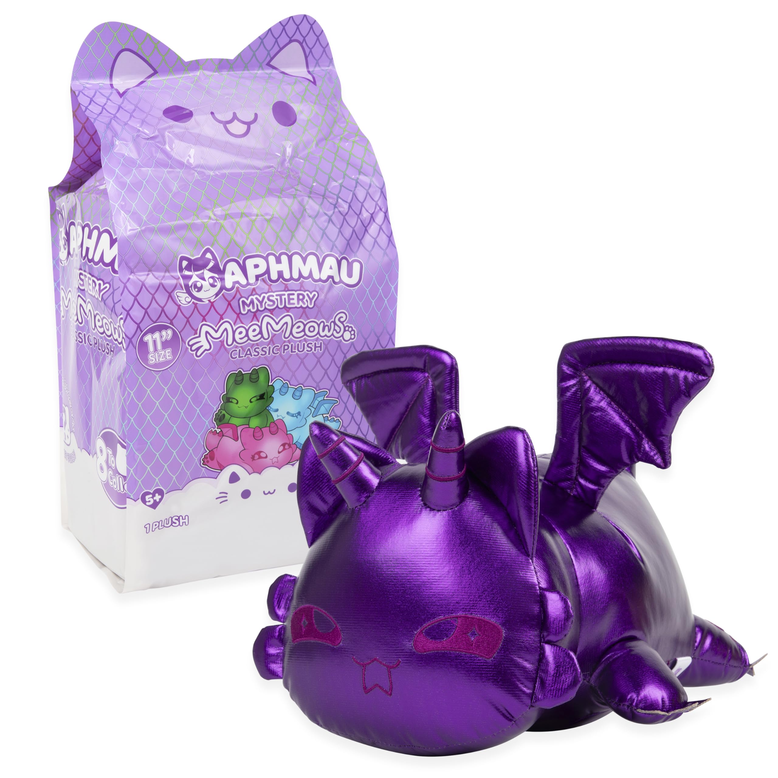 Aphmau MeeMeows 11-inch Silver Dragon plush, metallic shine catches the light.