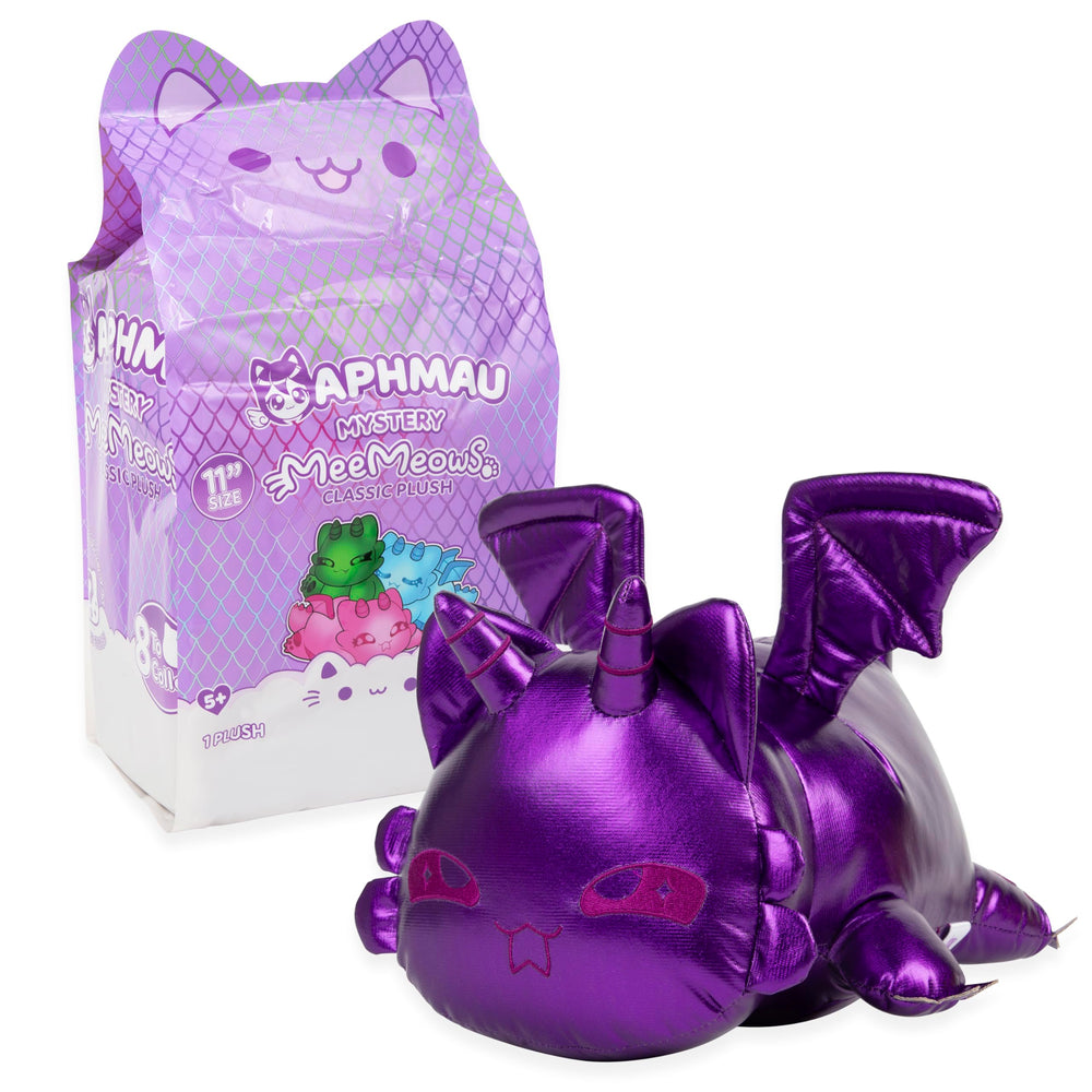 Aphmau MeeMeows 11-inch Silver Dragon plush, metallic shine catches the light.