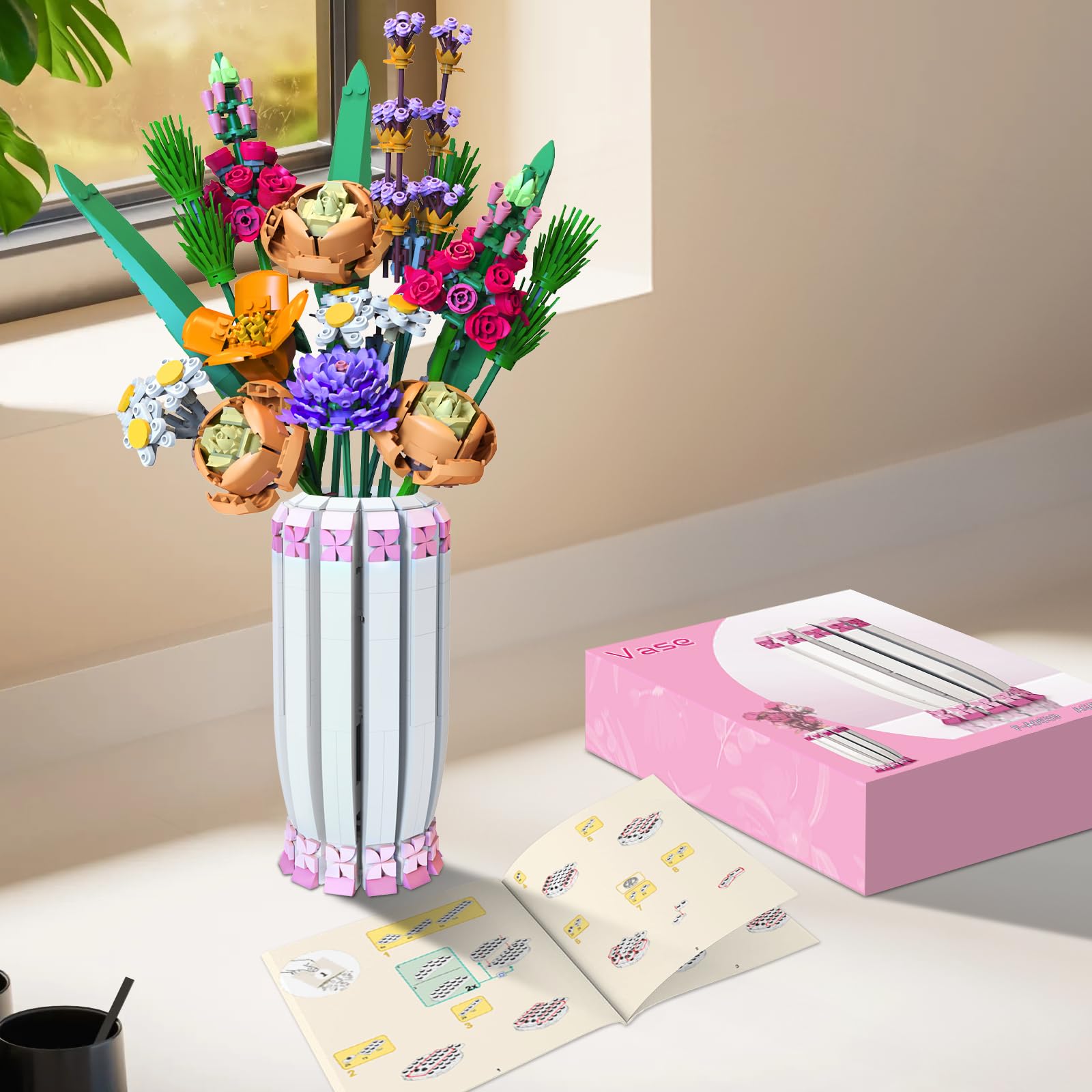 aphpaio pink vase gift box presentation suitable for Valentine's Day or birthdays