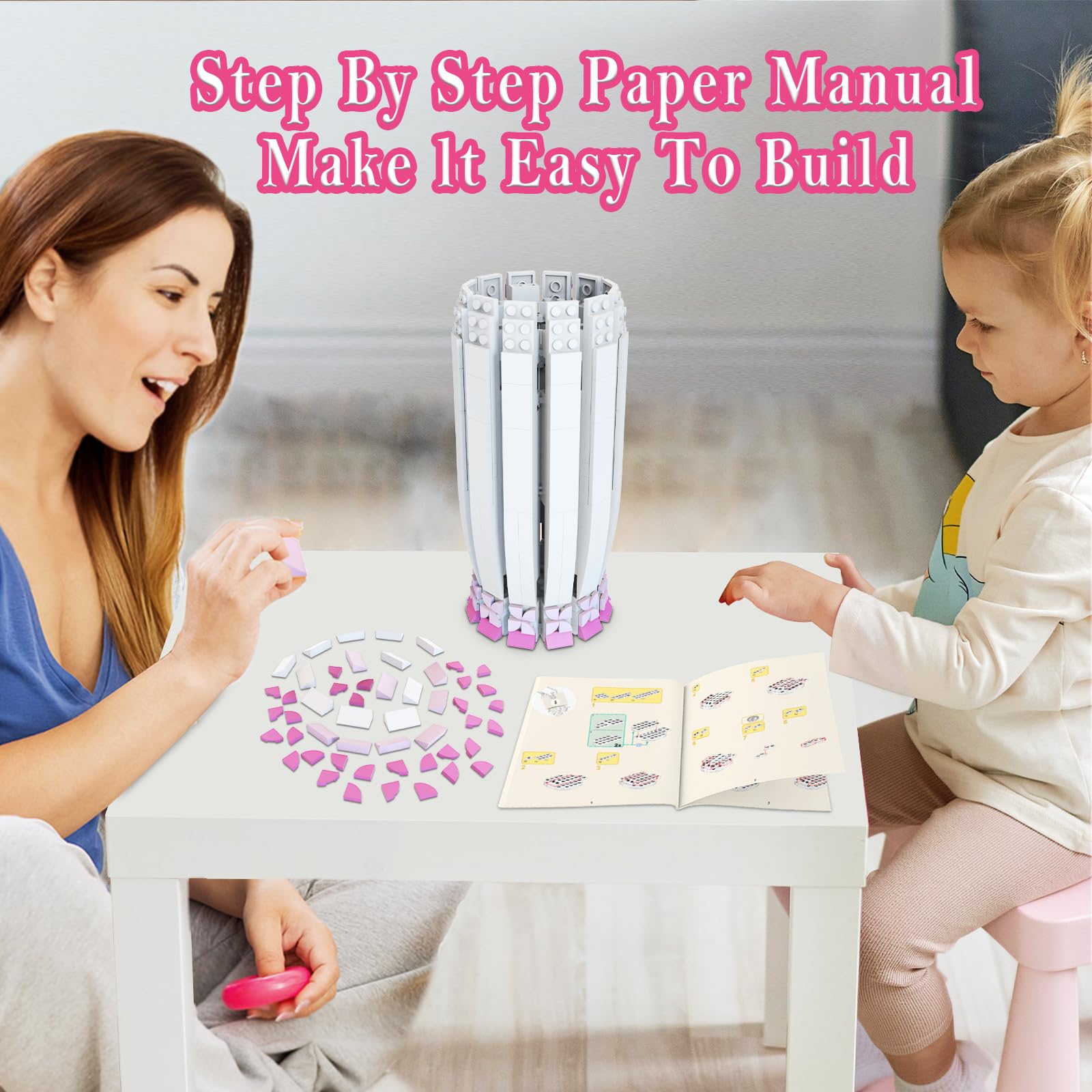 aphpaio pink vase instruction guide demonstrating step-by-step building process