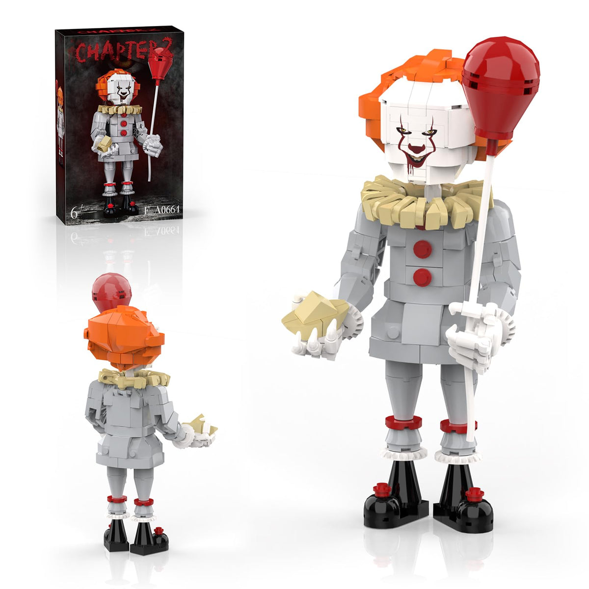 aphpiao Pennywise clown building set with balloon for dramatic display and collectible appeal.