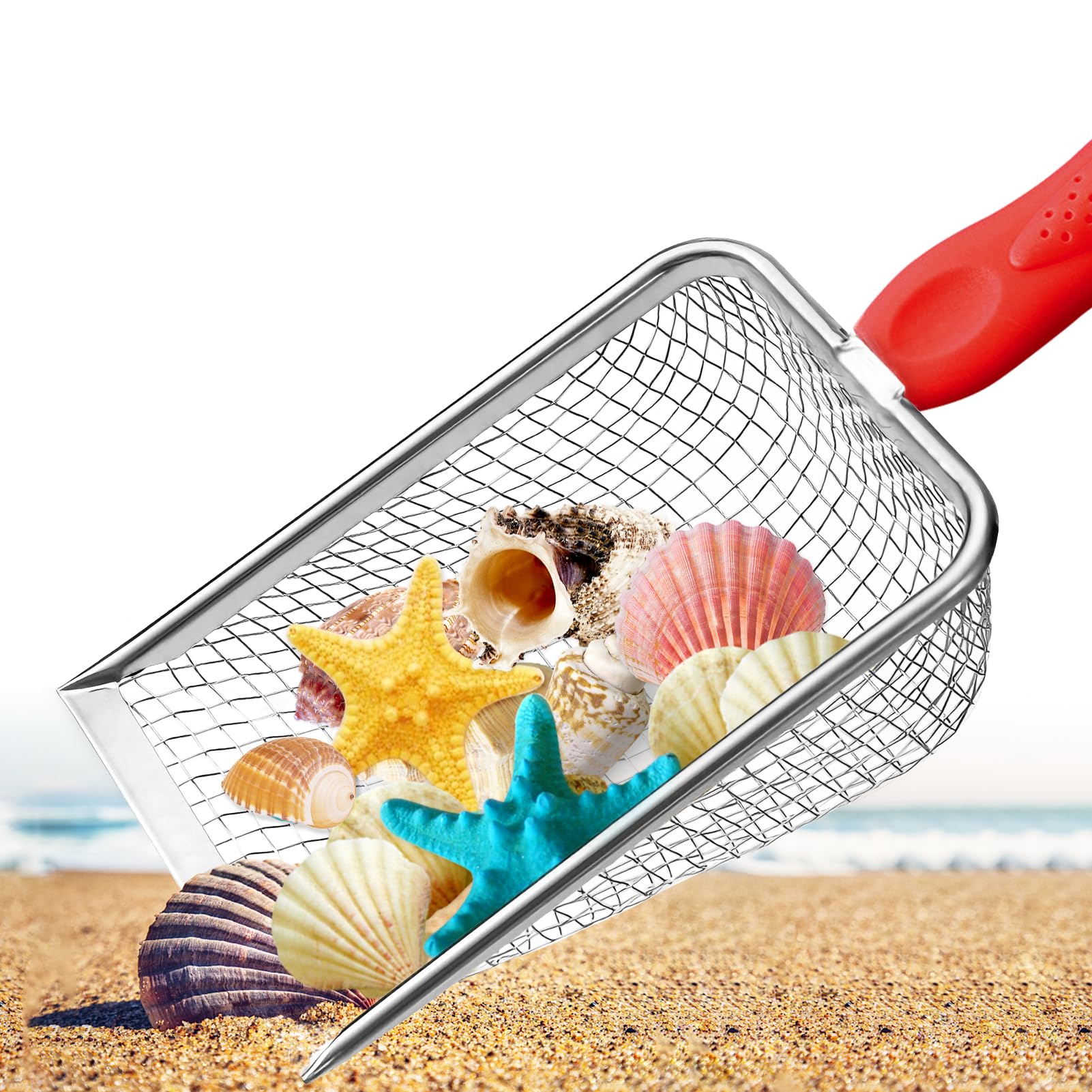 Apidgrowth Beach Mesh Shovel red with durable net for easy sand filtering