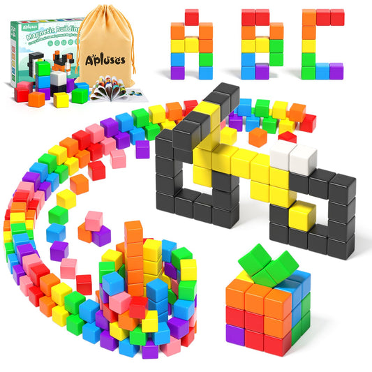 Apluses 54pcs magnetic blocks arranged for imaginative assembly to boost spatial thinking.