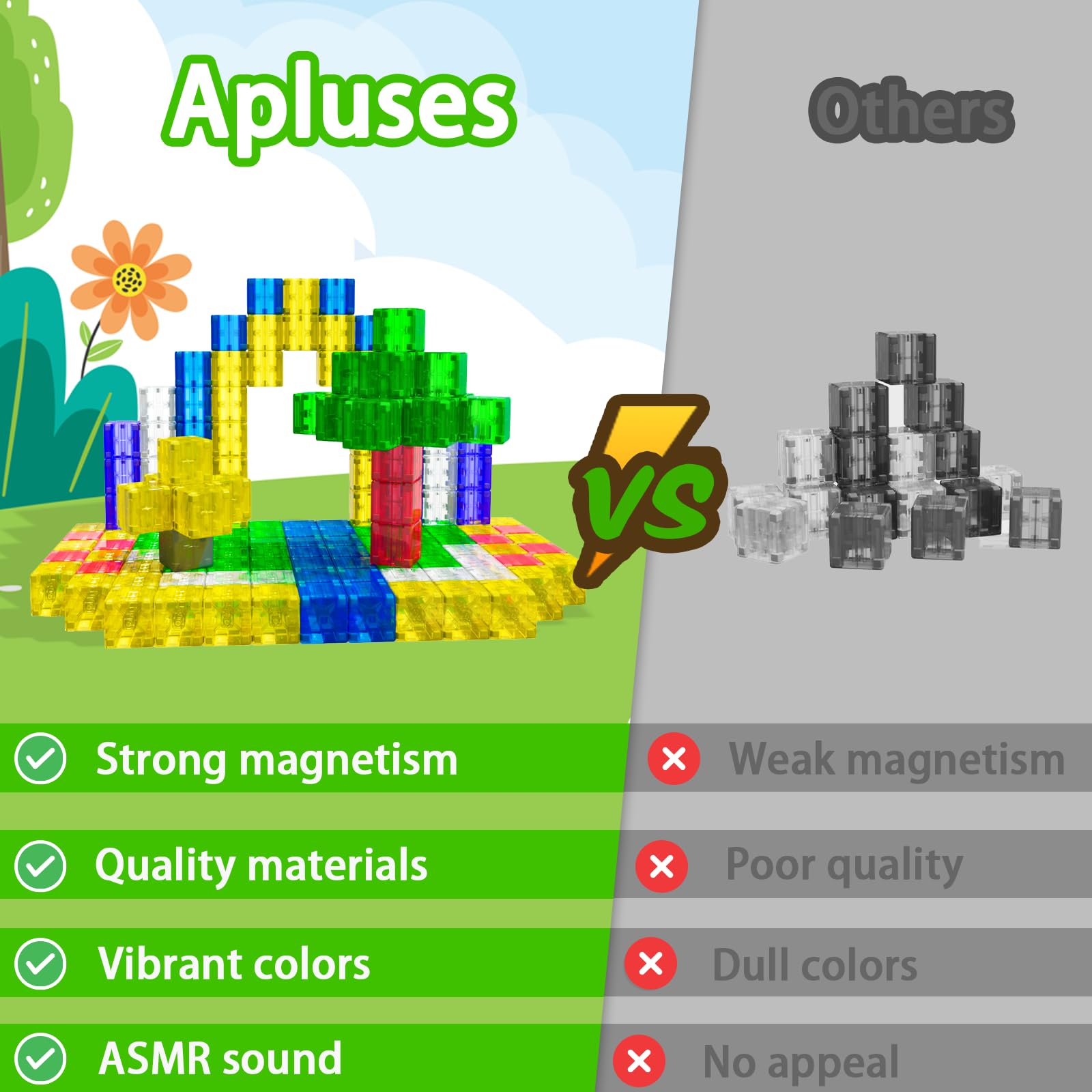 Apluses kids build with magnetic blocks for hands-on STEM play