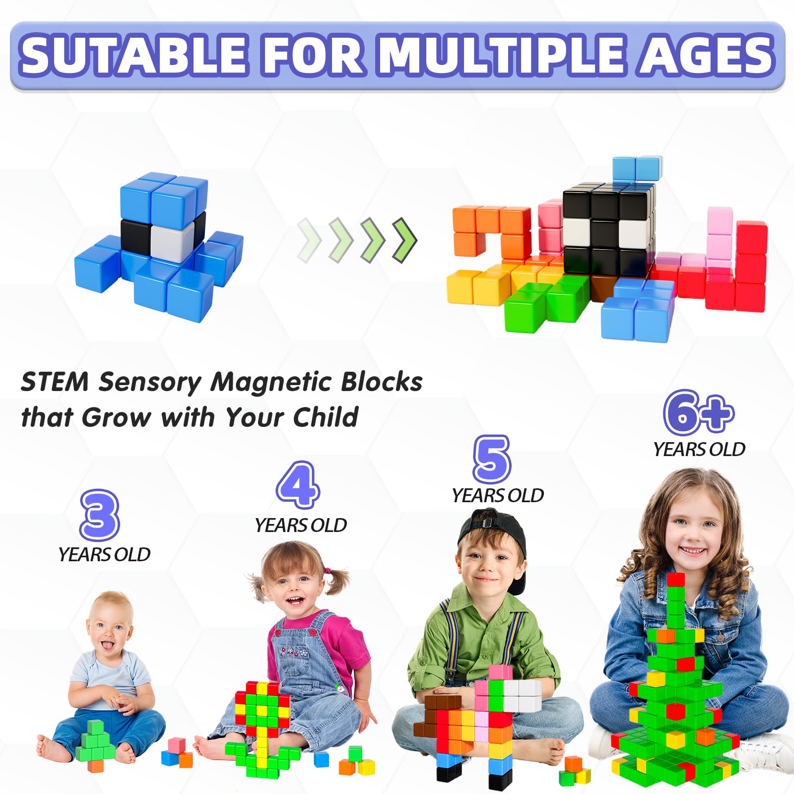 Apluses magnetic blocks connecting easily for creative structure builds.