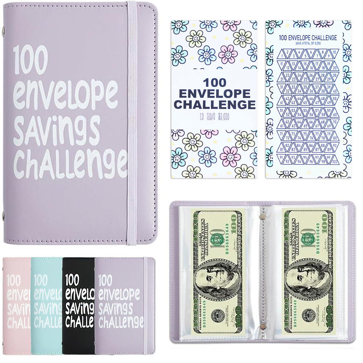 APMFHO 100-days money-saving challenge envelope binder with organized envelopes for steady savings.
