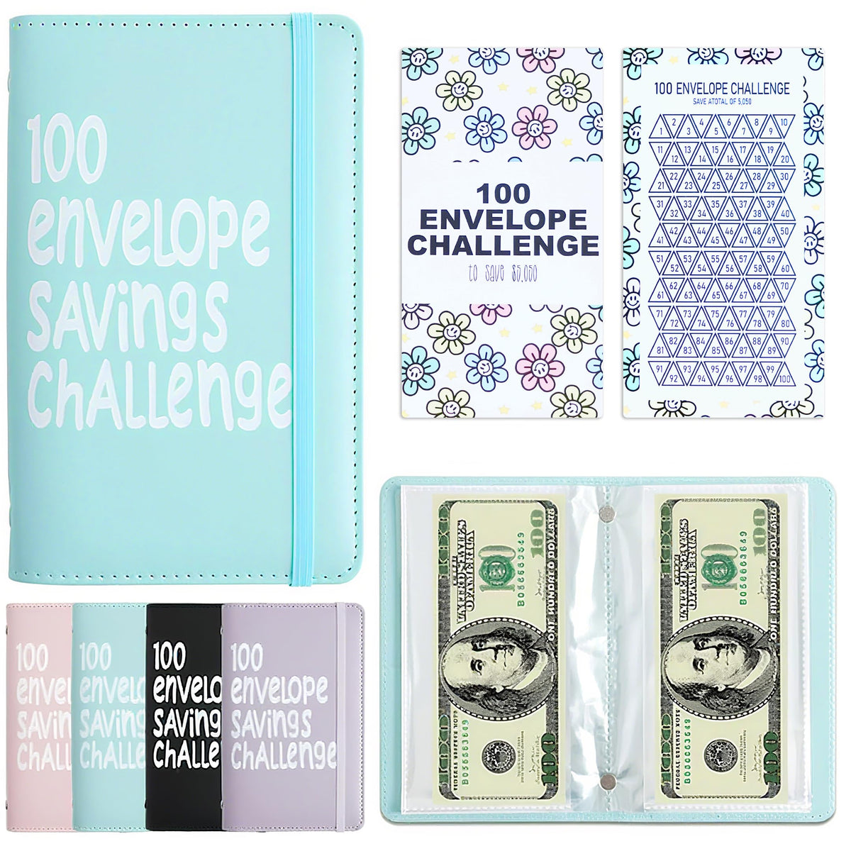 APMFHO 100 Days Savings Challenge binder cover, durable PU leather for daily use and organization.