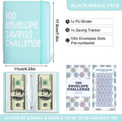 APMFHO money savings binder inside view shows 100 transparent envelopes for neat cash storage.