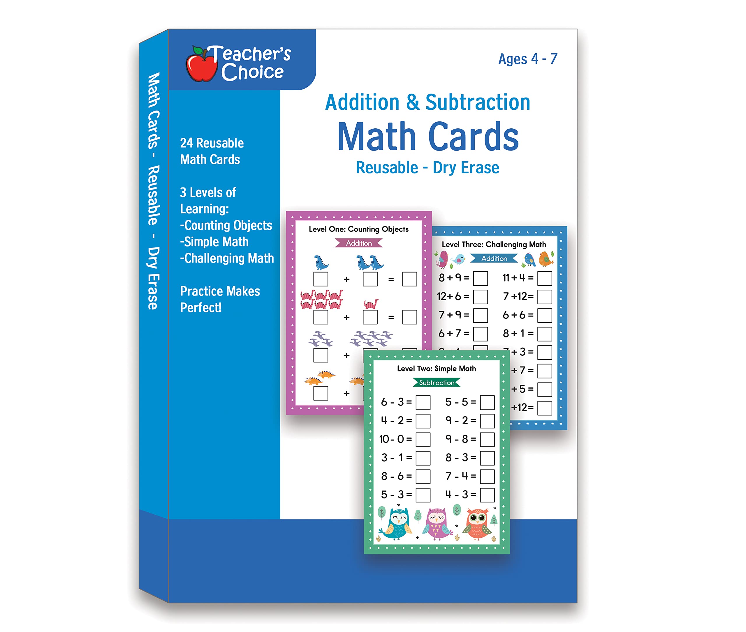 Apostrophe Games addition and subtraction dry erase cards – front view for quick math practice.