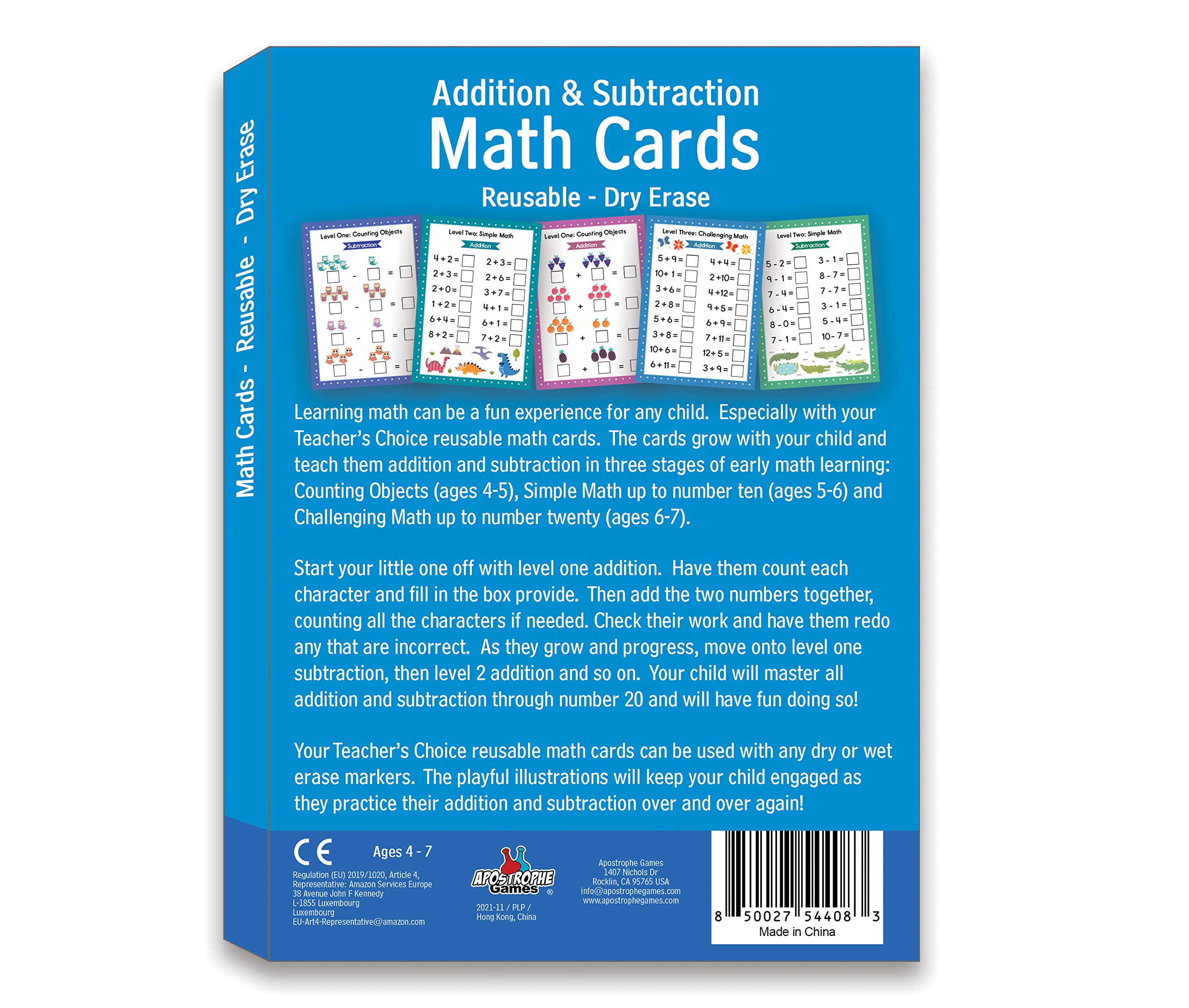 Apostrophe Games set of 24 addition and subtraction cards – ready for classroom or home use.