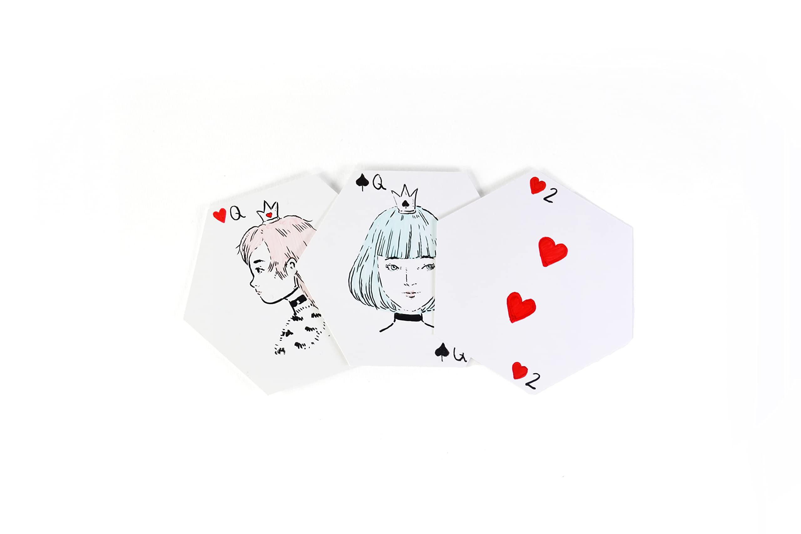 Apostrophe Games blank hexagon card layout showing size reference for design.