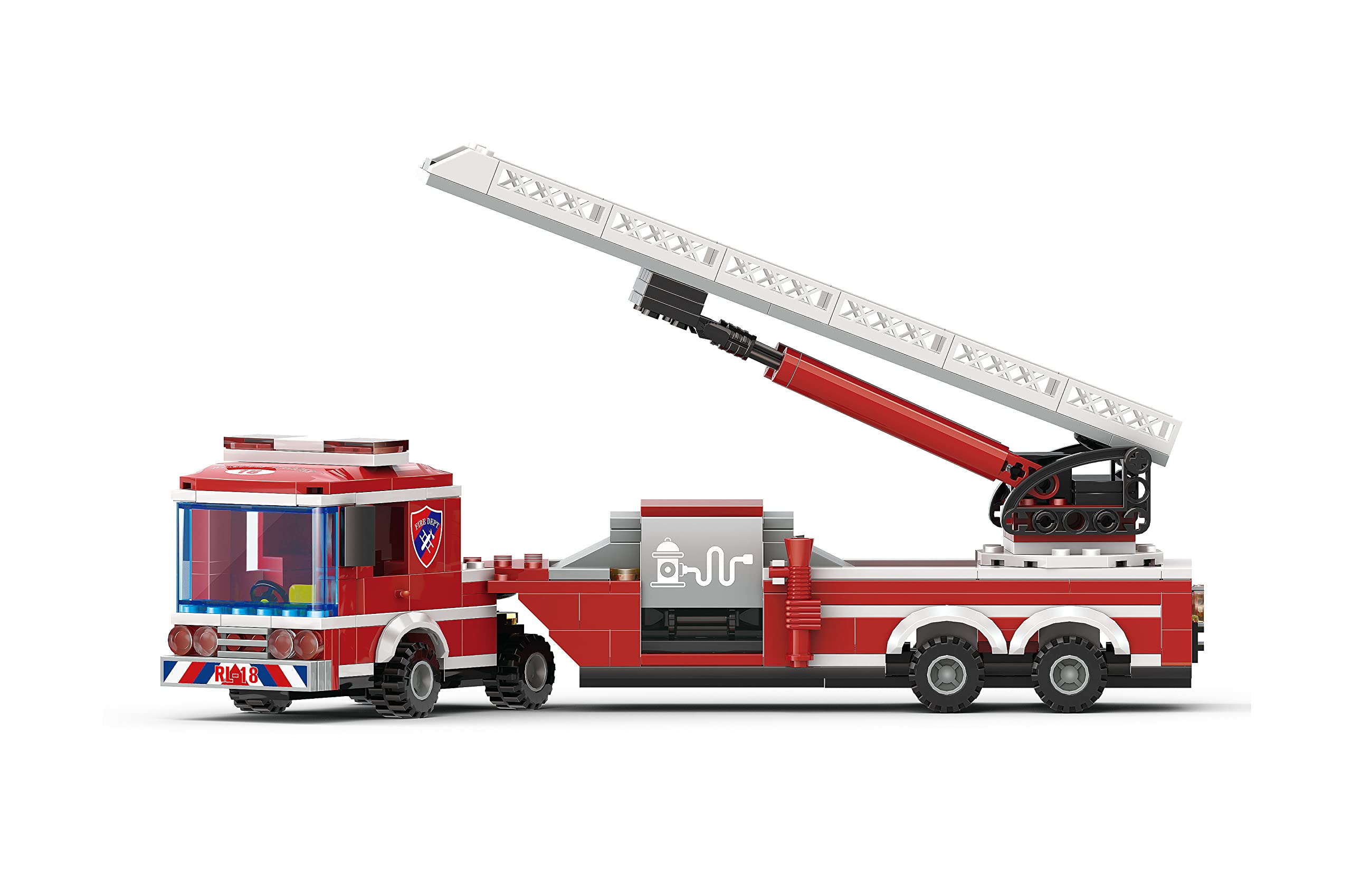 Apostrophe Games Fire Truck extended ladder moves up and down for realistic play scenarios.