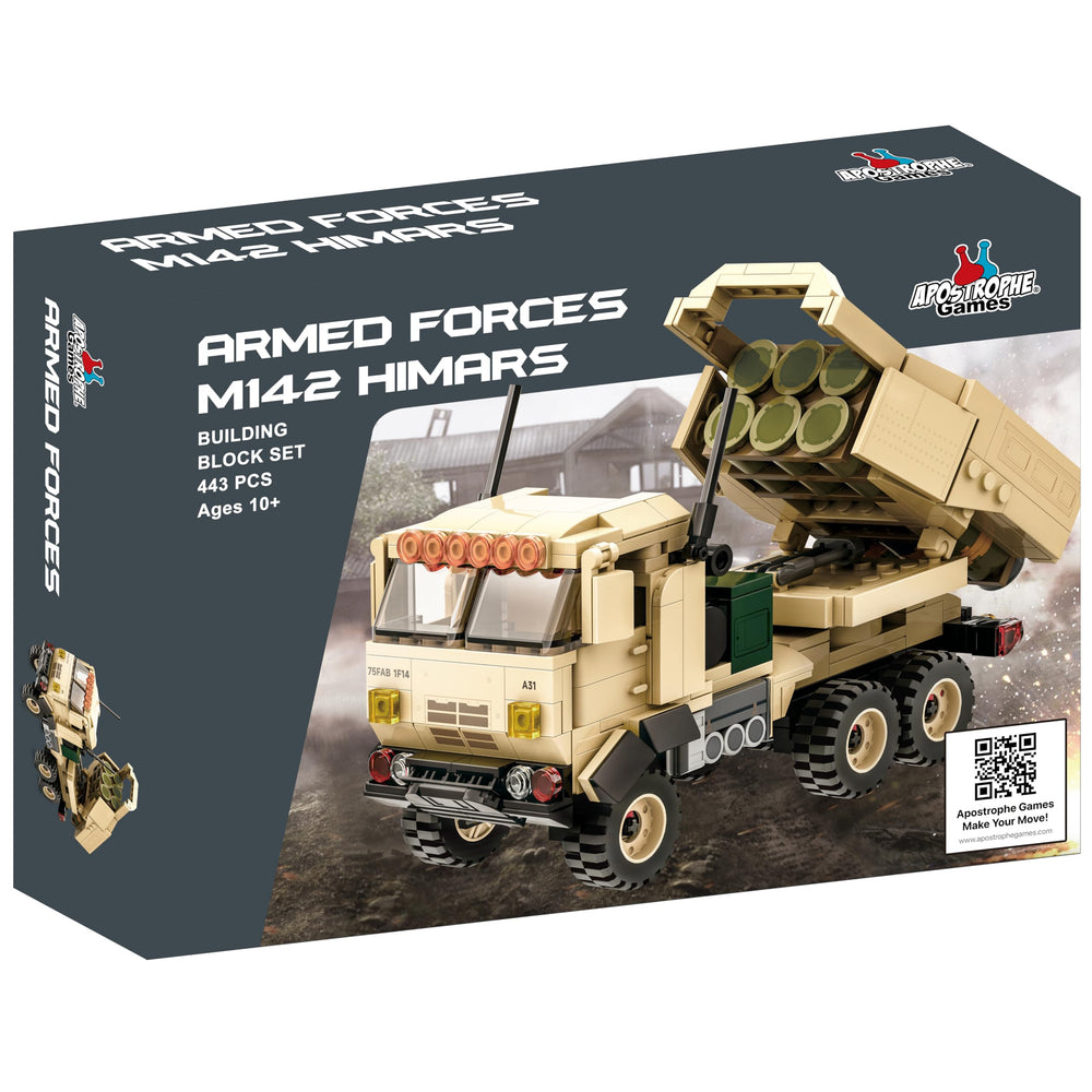 Apostrophe Games M142 HIMARS model showing the movable wheels and rotating launcher for realism