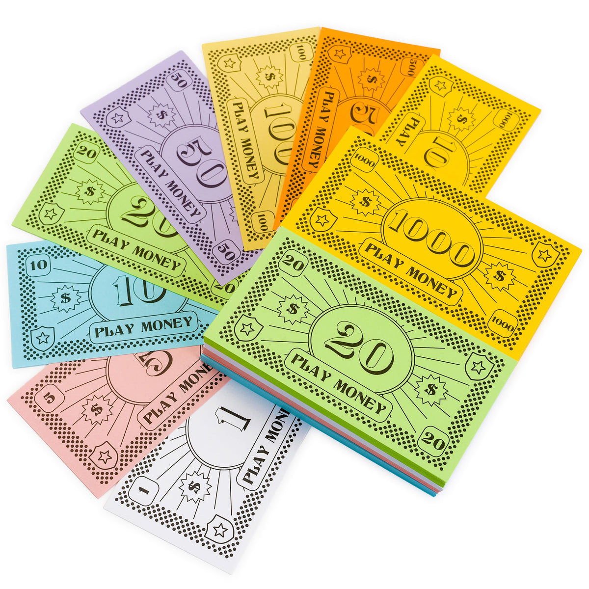 Apostrophe Games Opoly money front view with 800 bills for quick game setup.